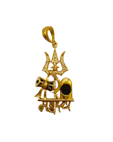 Xavi Divine Mahadev Trishul Gold Pendant – Damru & Shivling Motif with Sacred Detailing