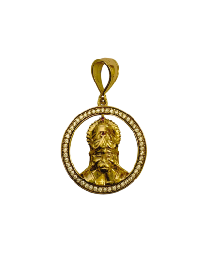Xavi Divine Hanuman Gold Pendant with Stone-Studded Circular Frame