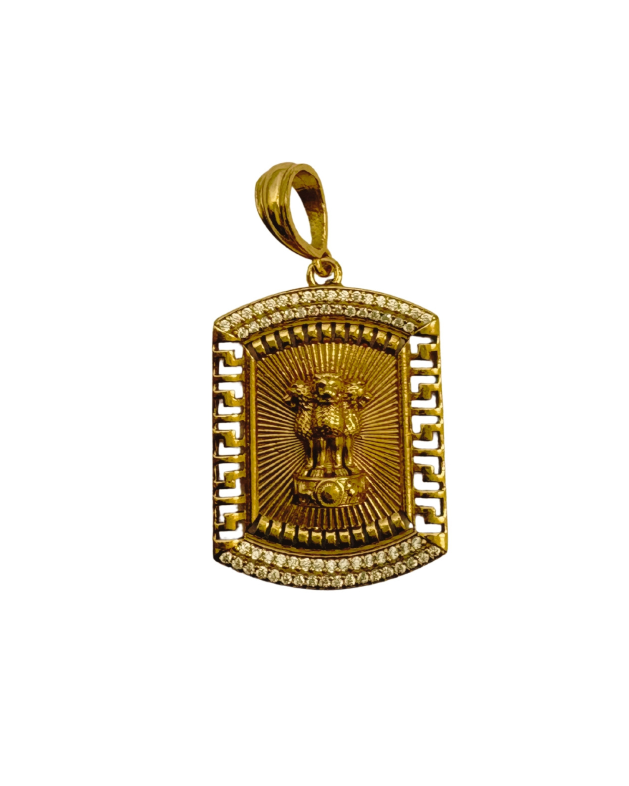 Untitled design (6) Xavi Ashoka Lion Capital Gold Pendant – Heritage-Inspired Stone Studded Design - Image 1