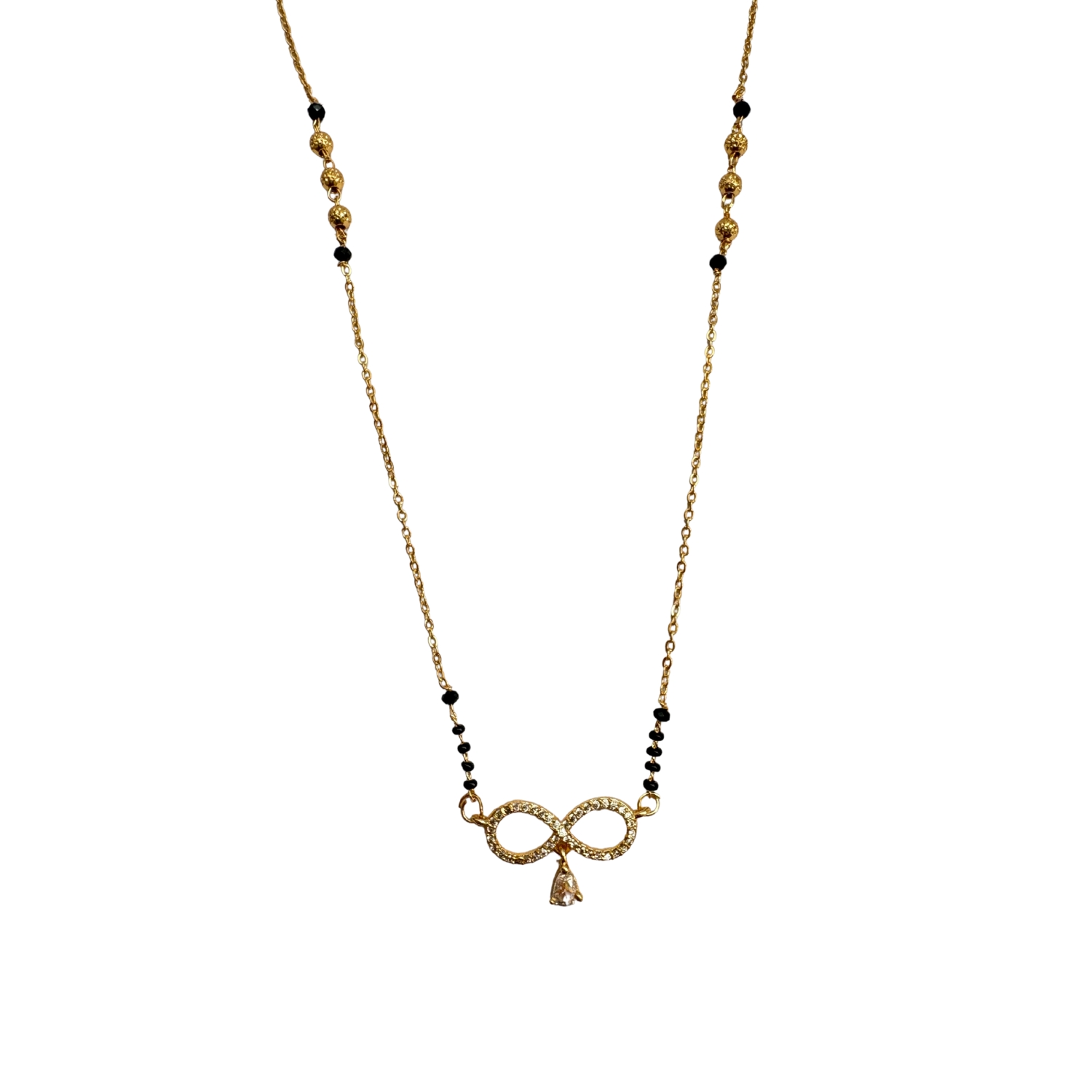 13 Xavi Jewellery Gold-Tone Infinity Mangalsutra – Minimal Black Bead Diamond-Look Charm - Image 1