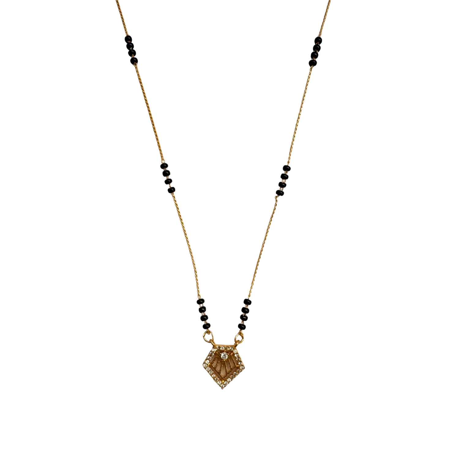 14 Xavi Jewellery Gold-Tone Geometric Mangalsutra – Minimal Black Bead Pendant Design - Image 1