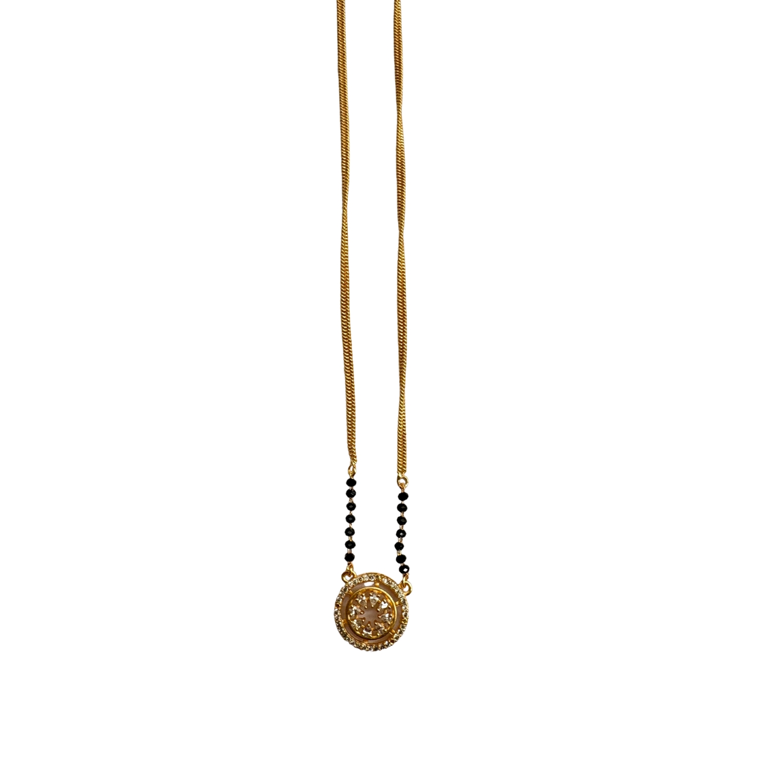 15 Xavi Jewellery Gold-Tone Circular Mangalsutra – Minimal Black Bead Pendant Design - Image 1