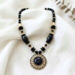 Black Beaded Antique Gold Statement Necklace