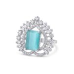 Premium AD & Aqua Blue Baguette Halo Ring