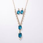 Gold-Tone Teal Crystal Y-Drop Necklace Set