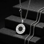 Silver-Tone Black Enamel Disk Pendant