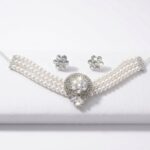 Triple Strand Pearl & Crystal Teardrop Choker Set