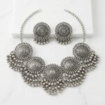 Heavy Oxidised Sunburst & Ghungroo Fringe Statement Set