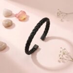 Black Braided Metal Cuff Bracelet