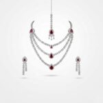Premium 3-Piece Layered Ruby Red & AD Necklace Set with Maang Tikka