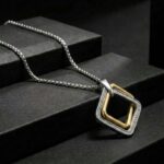 Two-Tone Geometric Interlocking Square Pendant