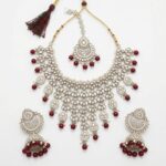 Silver Kundan Statement Bib Necklace Set with Pearls