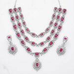 3-Layered Ruby Red & AD Heavy Necklace Set