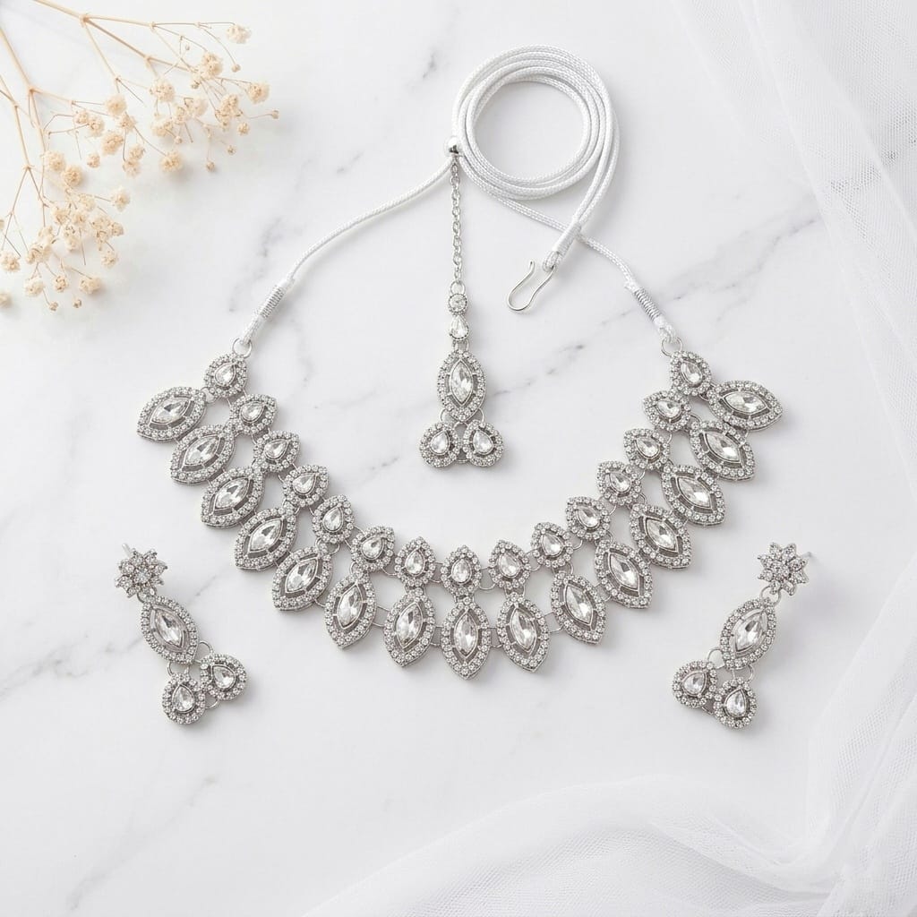 a1d53782-8686-4b9e-a805-601d905bd5d8 Silver-Tone Marquise Crystal Bridal Set - Image 1