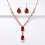Rose Gold & Ruby Red Teardrop Y-Necklace Set