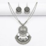 Double-Chain Oxidised Chandbali & Peacock Haar