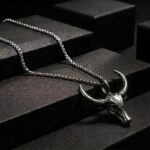 Antiqued Silver Bull Head Pendant