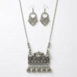 Oxidised Architectural Drop & Chandbali Earring Set