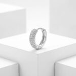 Men's Silver-Tone Pave Huggie Hoop Earring
