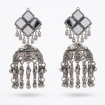 Heavy Oxidised Diamond Mirror Jhumkas