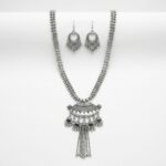 Antique Silver Tribal Crescent Pendant & Earring Set