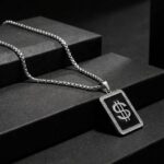 Black Enamel Money Pendant with CZ Border